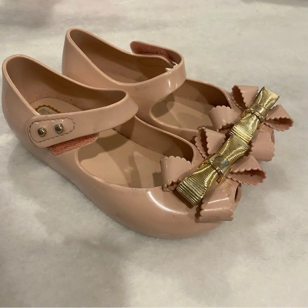 Mini Melissa Toddler Girls Ultragirl Sweet Bow Flat Size 10 Light Pink Gold